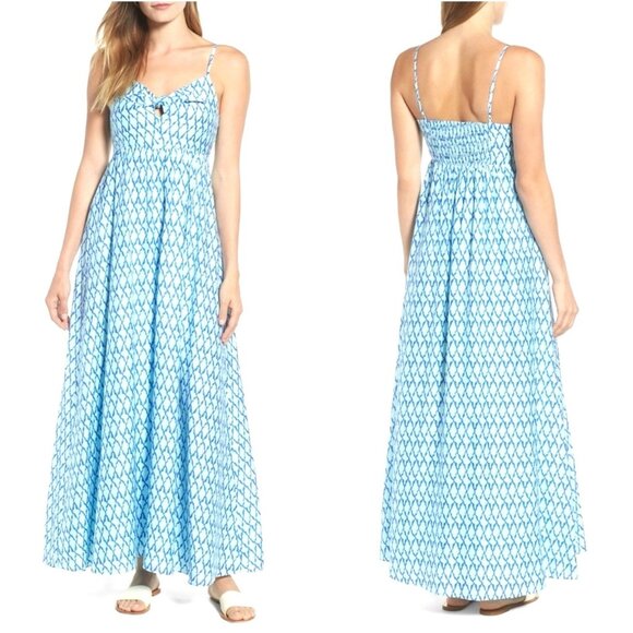 NEW! Vineyard Vines Lattice Print Tie Front Maxi Sundress Dress Silk Blue SZ 4 - Picture 1 of 10